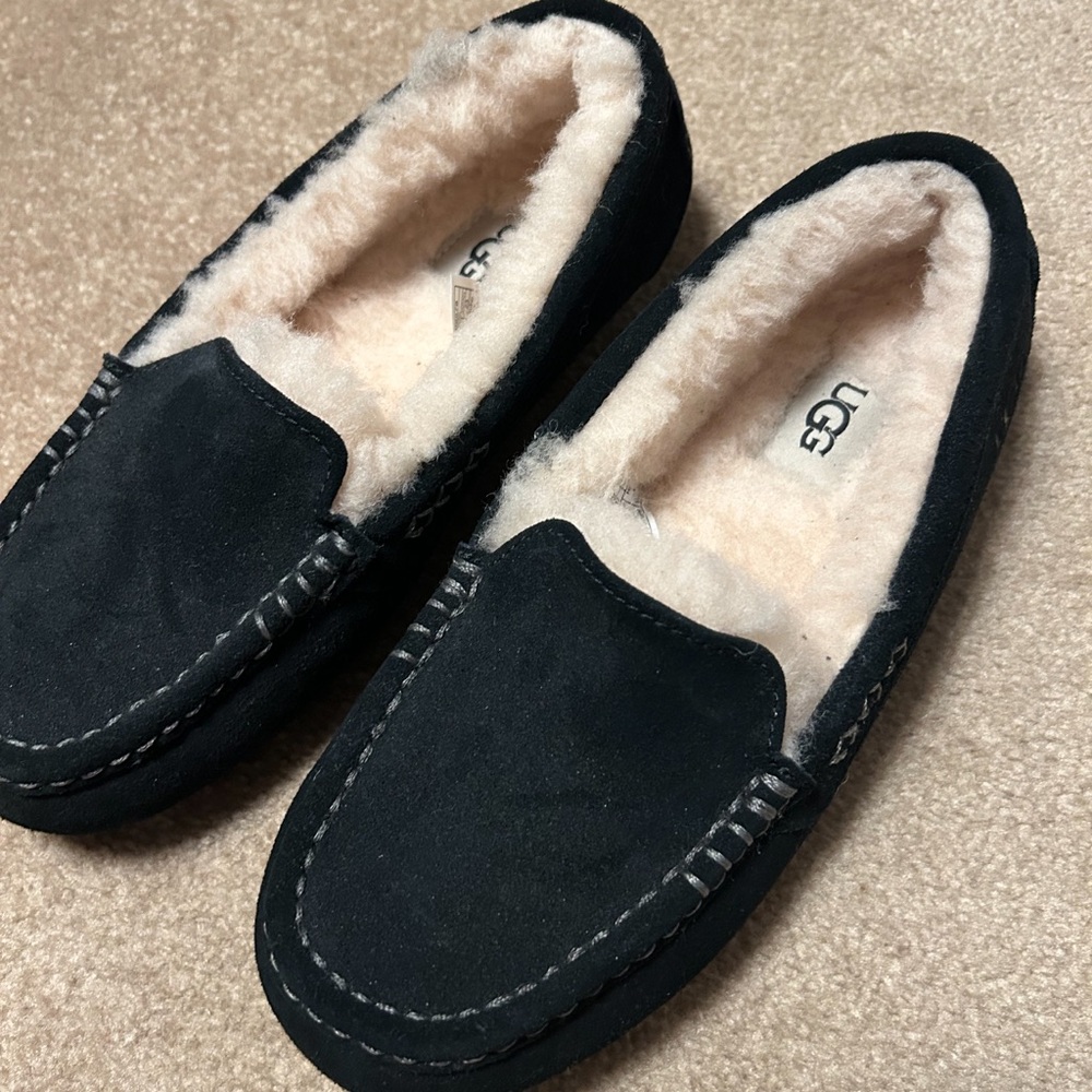 UGG Black Suede Slippers with Cream Lining